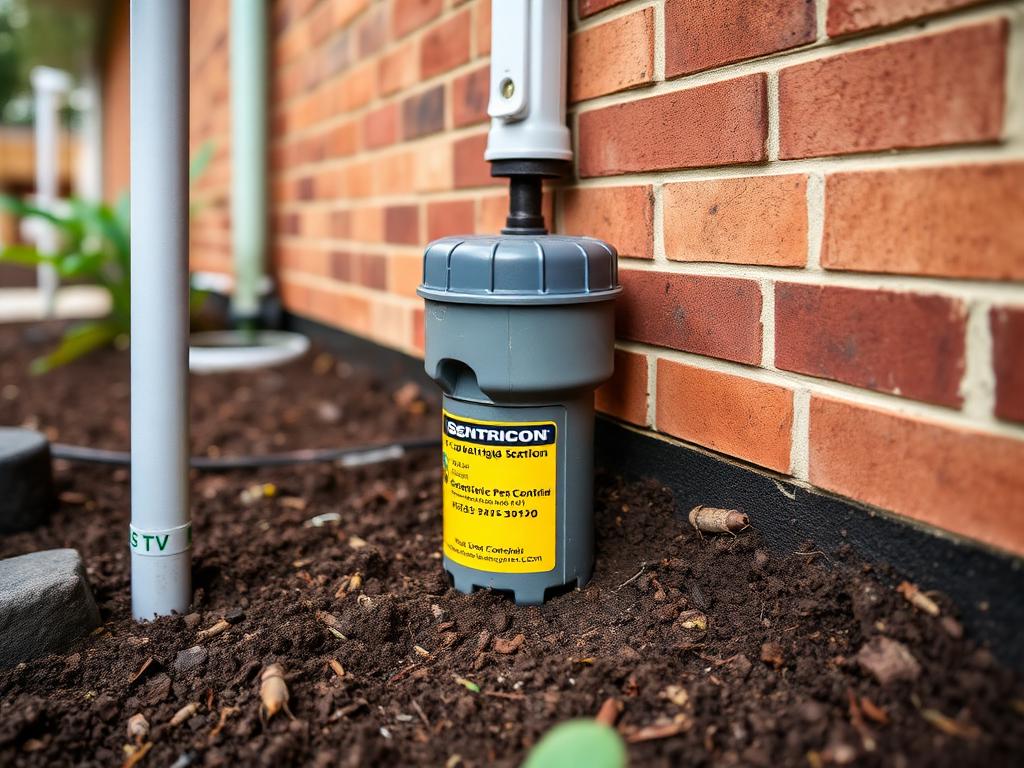 Sentricon termite baiting station installed beside a brick home