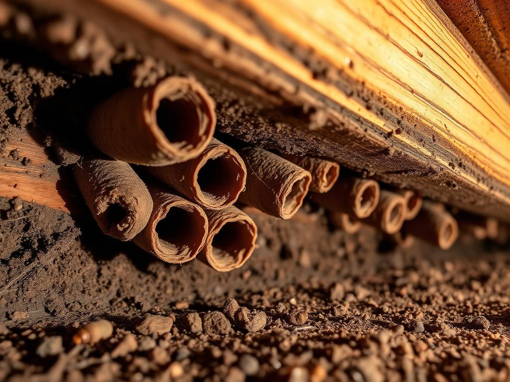 Subterranean termite mud tubes on a sub-floor bearer