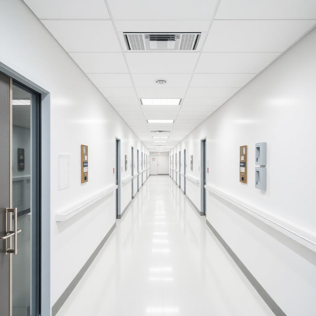 Modern medical facility corridor — hospital-grade pest control servicing across the Sutherland Shire