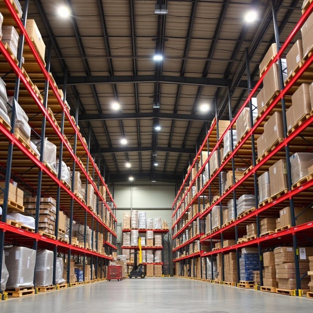 Large warehouse interior with pallet racking — commercial pest control servicing across the Sutherland Shire